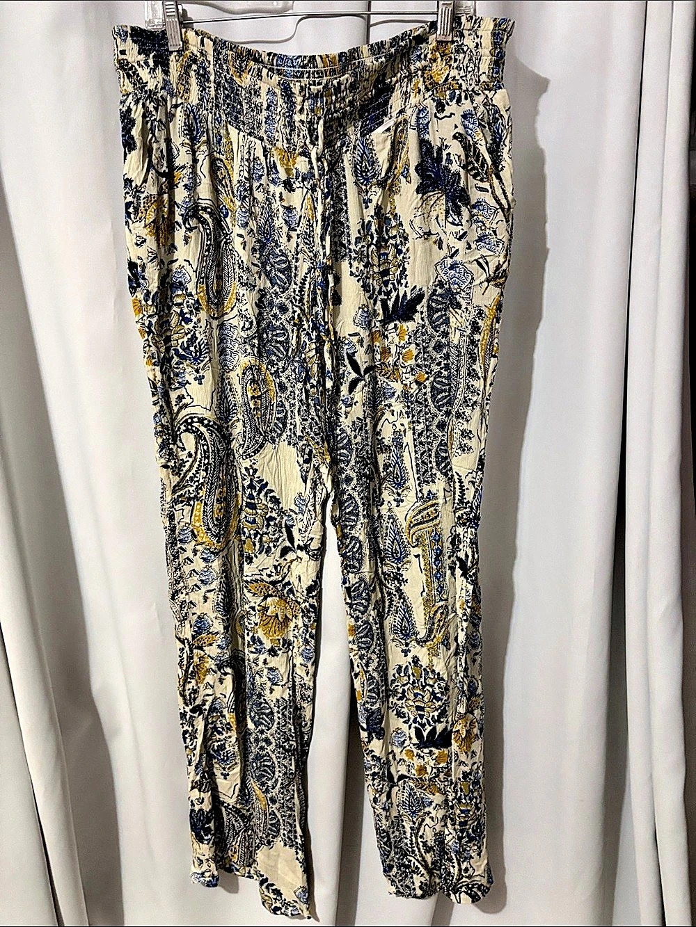 Maurices Paisley Wide Leg Pants in Cream & Blue Size 0X
